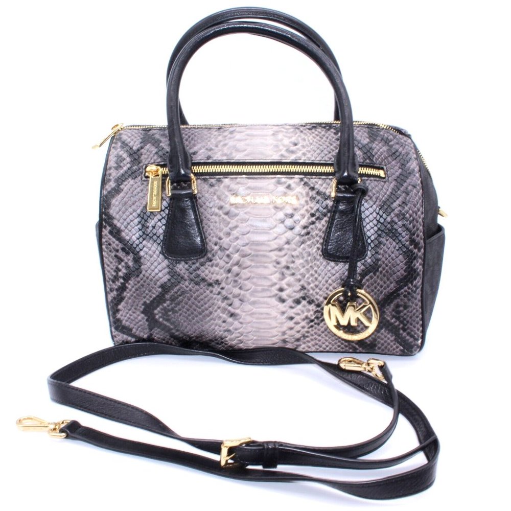 Michael Kors Black Leather Snake Large Shoulder Bag Satchel Purse New W/ Defect